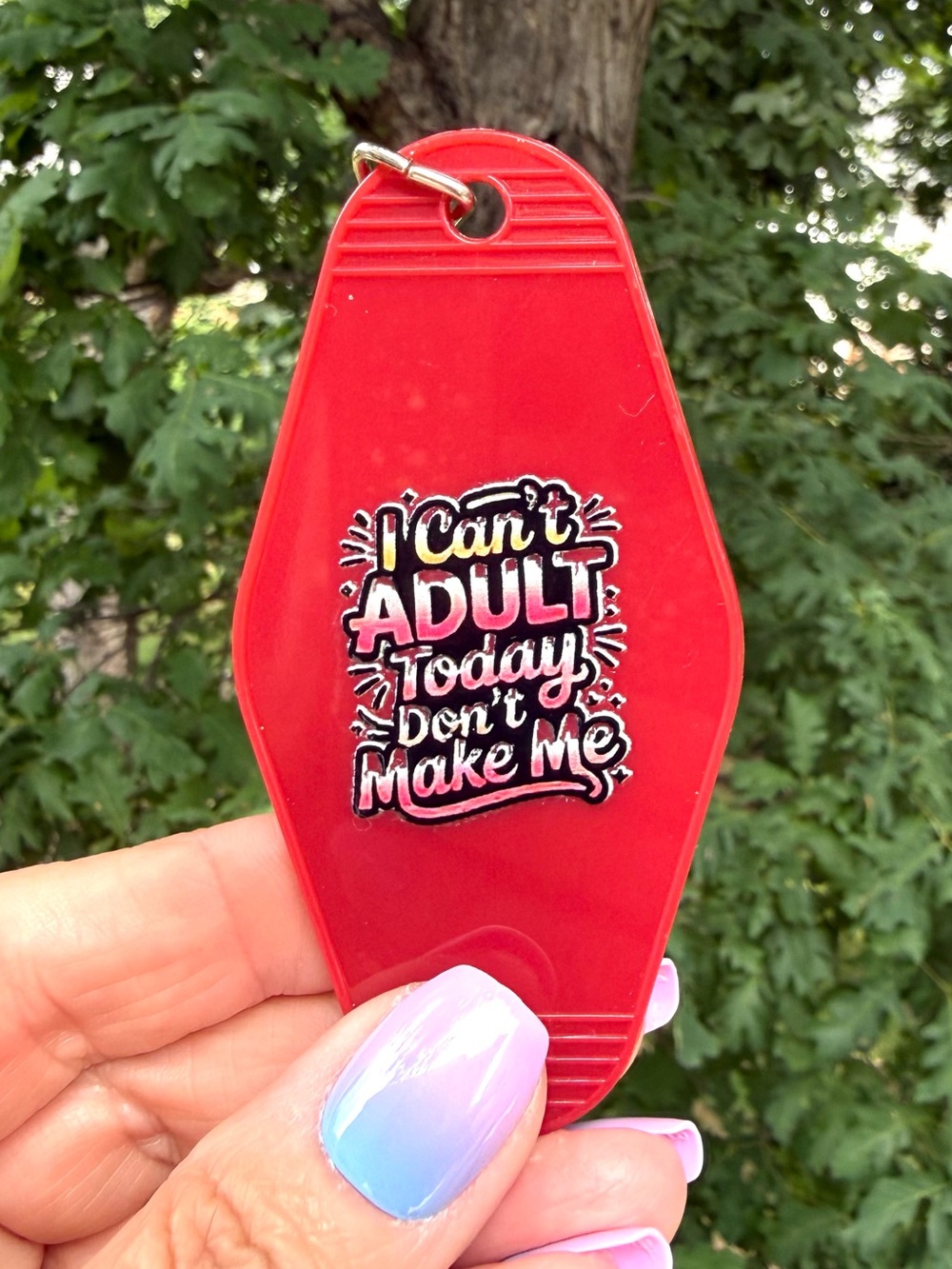 Vintage style motel key 3.5” keychain “Can’t Adult Today” humorous gift idea